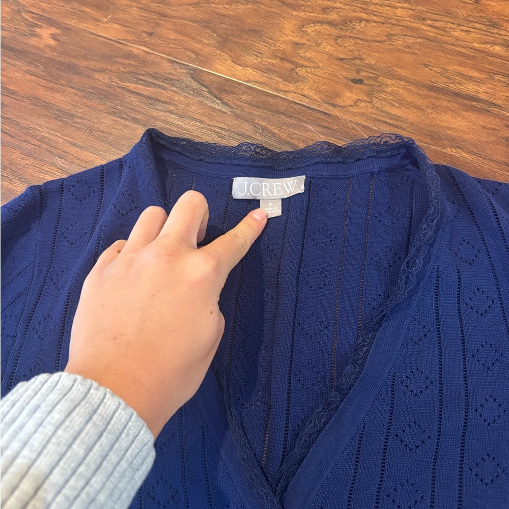 J. CREW Pointelle Short Sleeve V Neck Cardigan In Premium Ultra Fine Cotton - Picture 3 of 3